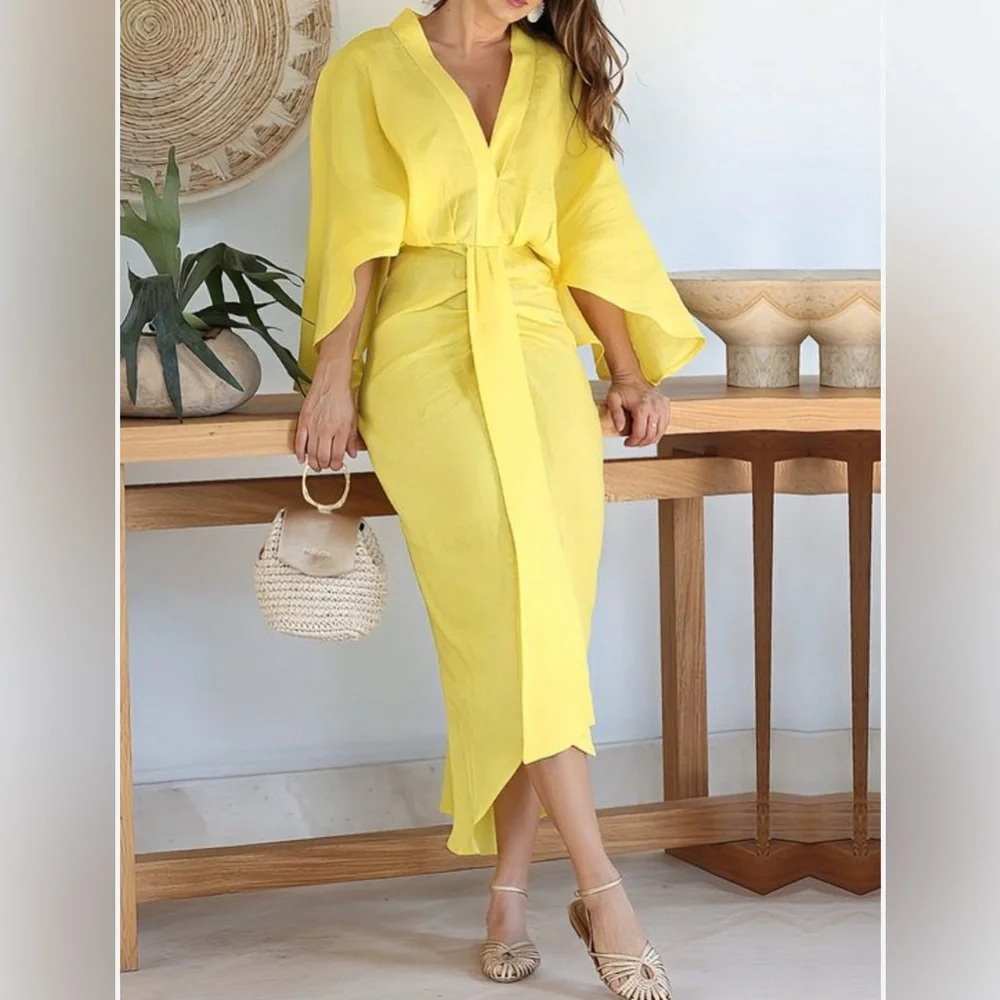 STYLEWE Yellow High Low Wrap Dress - Picture 3 of 10